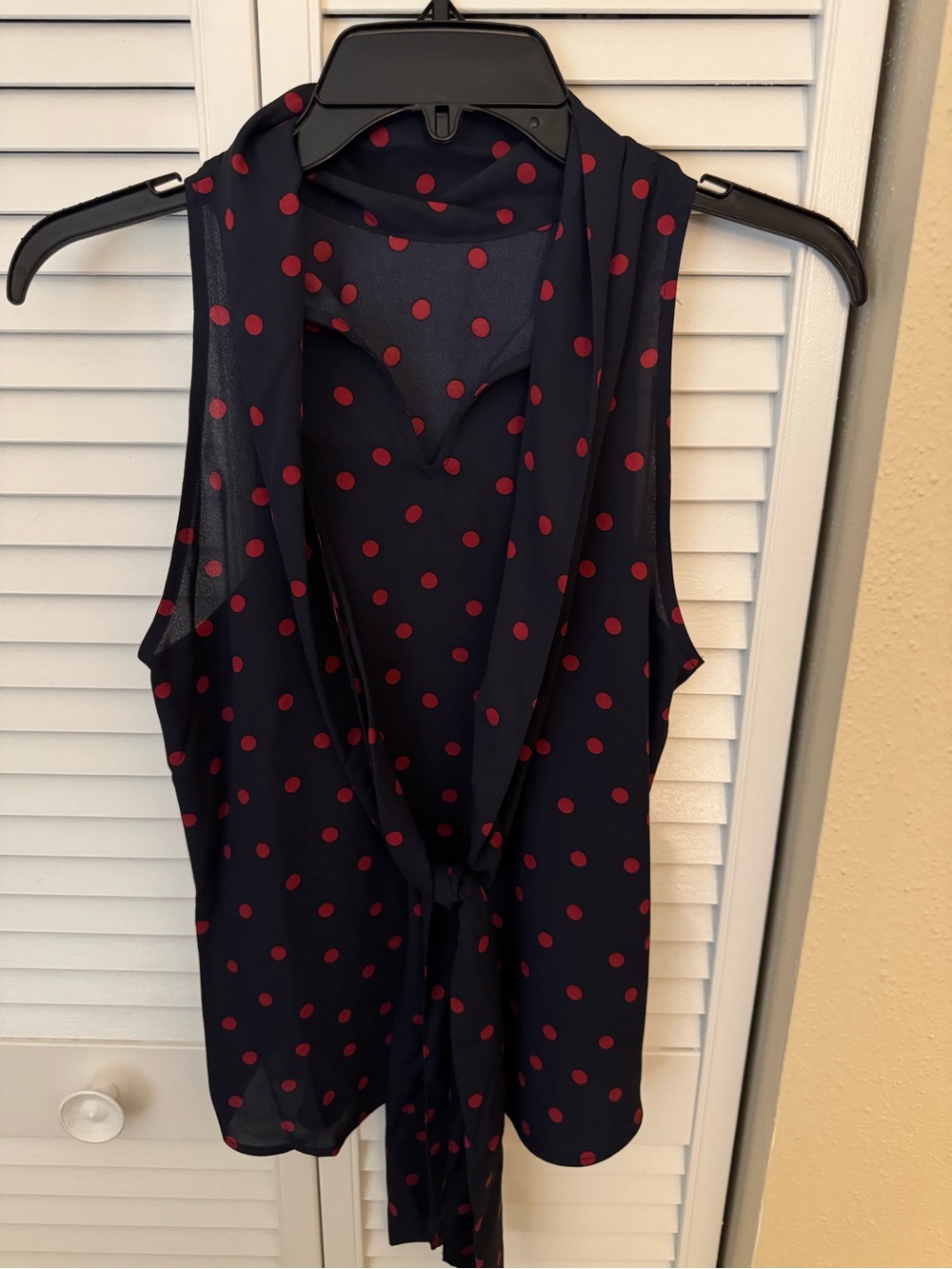 Tommy Hilfiger Navy and Red Polka Dot Tie-Front Sleeveless Camisole